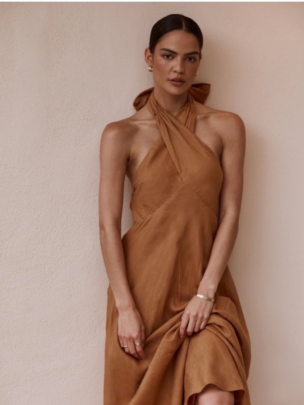 DISSH Alexis Backless Linen Halter Maxi Dress